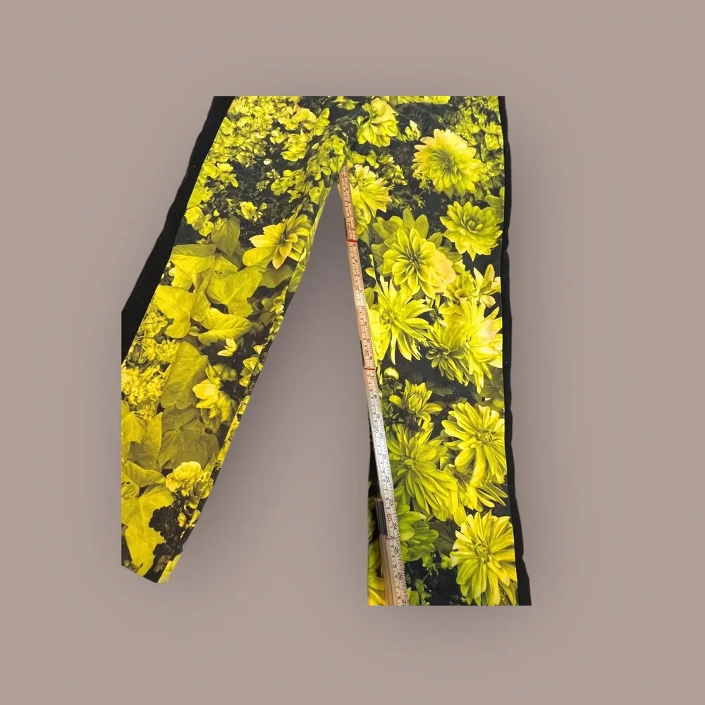 Michael Kors Pants 14 Black Floral Womens Black Yellow Green Print Tuxedo Stripe